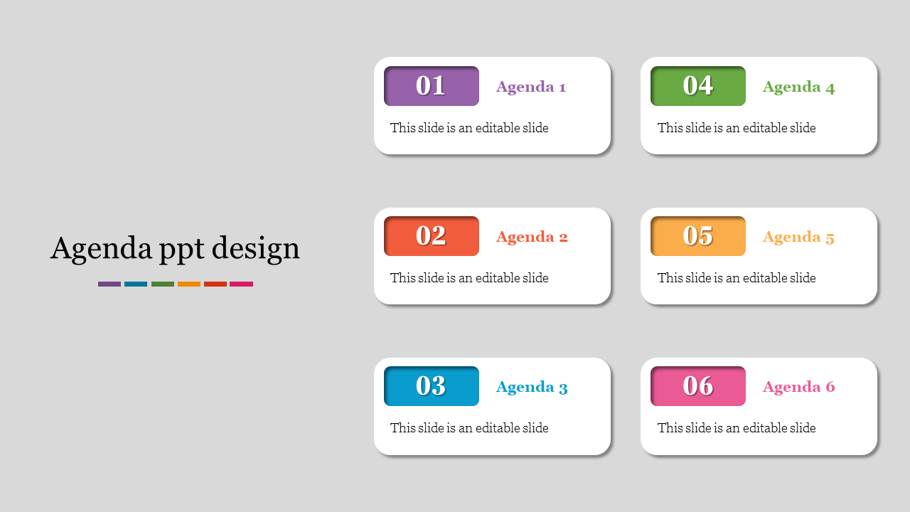 Colorful Agenda PPT design template and Google slides